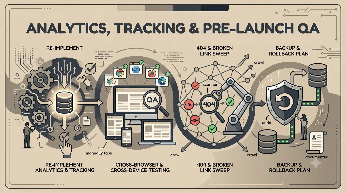 Pre-launch and post-launch QA checklist for analytics and tracking during a website redesign