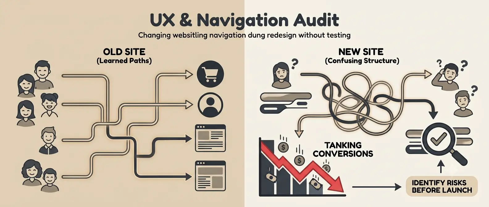 Checklist for auditing website UX and navigation structure during a redesign
